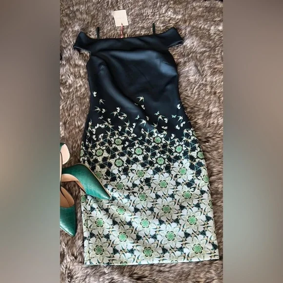 Ted Baker Navy and Light Blue Off-Shoulder Dress - Picture 4 of 8